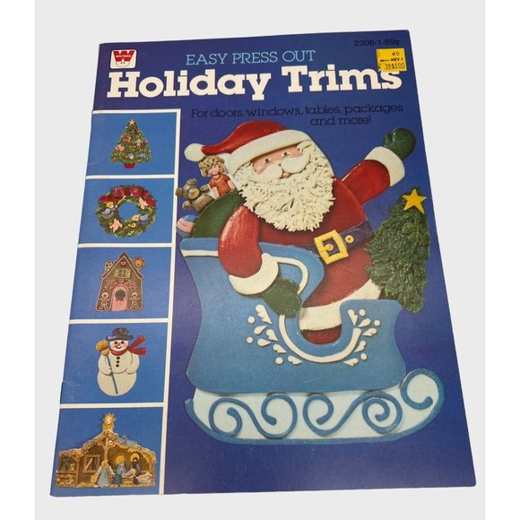 1980 Whitman Easy Press Out Holiday Trims Book Christmas Decorations Unpunched - Picture 1 of 6